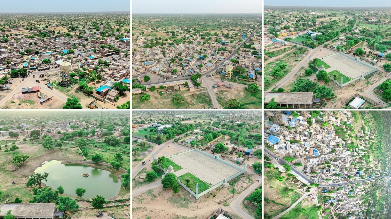 Sherani Abad — collage of aerial village photographs