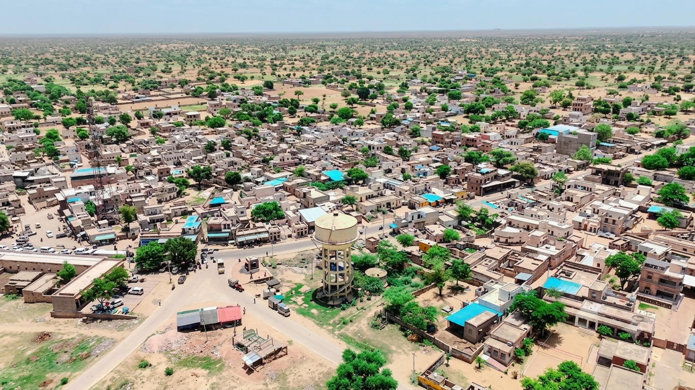 Sherani Abad — water tower and main market area